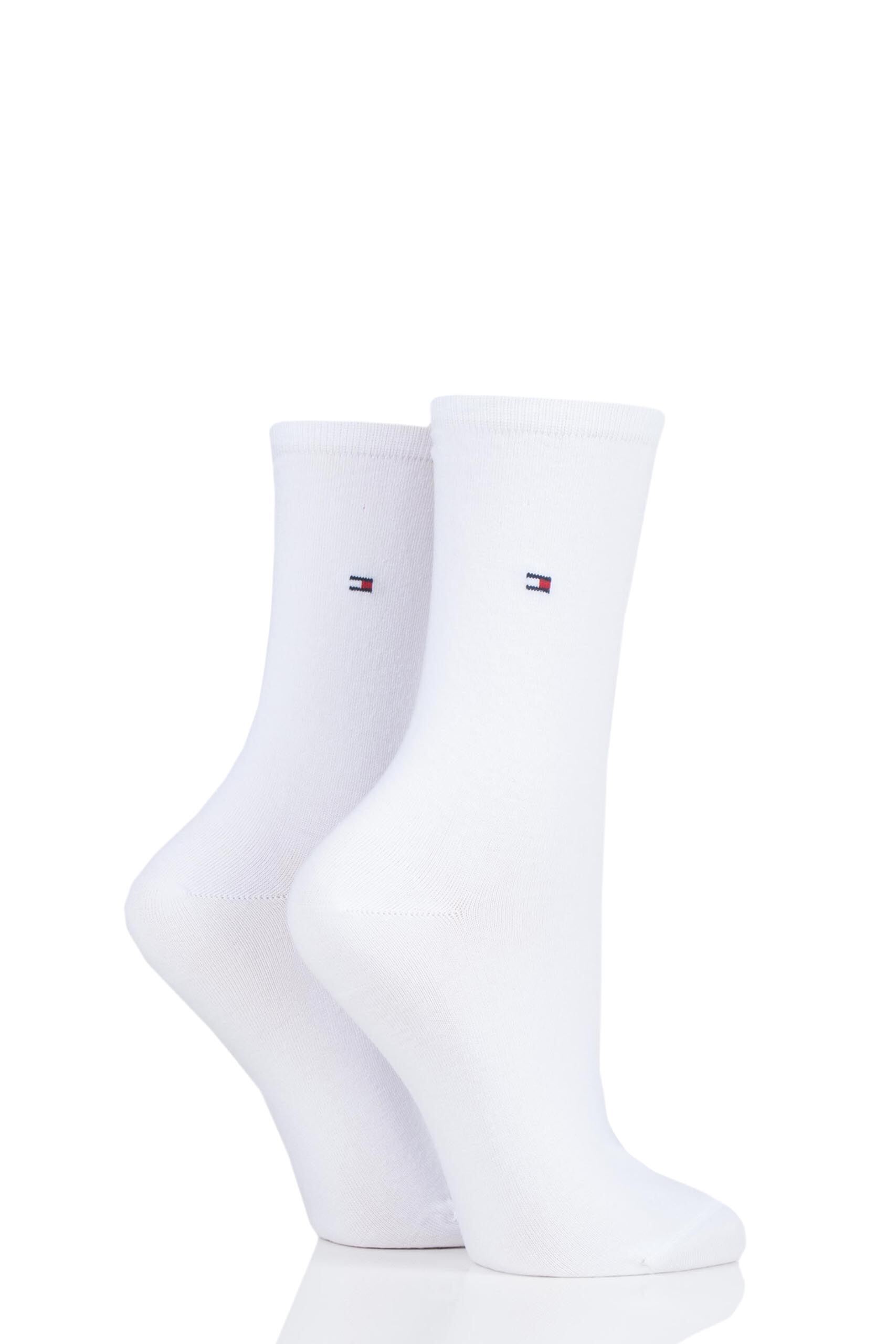 Image of 2 Pair White Plain Cotton Socks Ladies 2.5-5 Ladies - Tommy Hilfiger