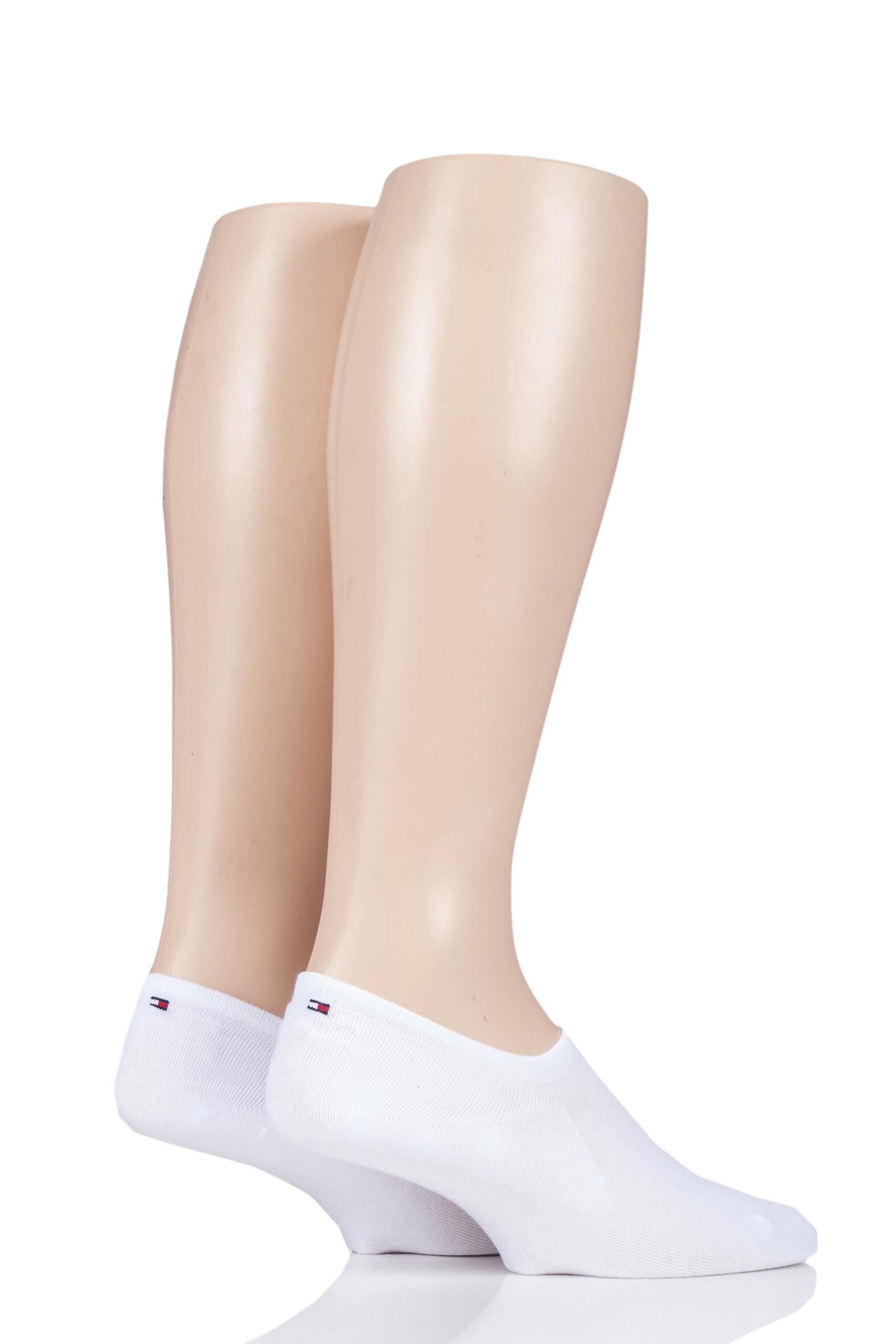 Image of 2 Pair White Plain Cotton Invisible Footie Socks Men's 6-8 Mens - Tommy Hilfiger