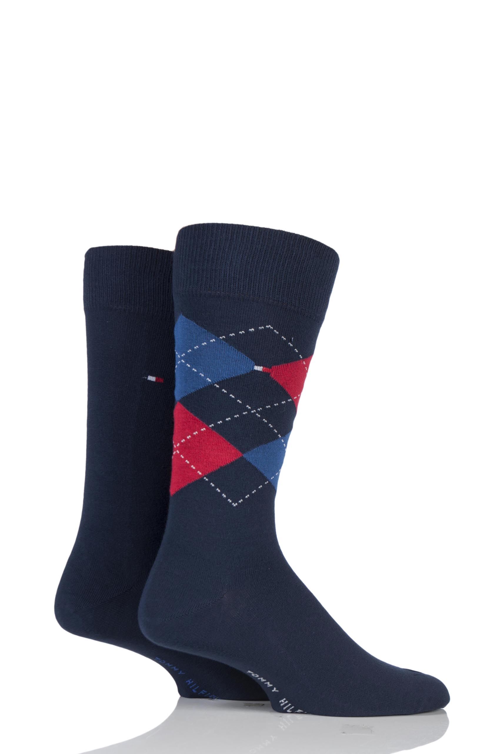 Image of 2 Pair Tommy Original Classic Tommy Argyle and Plain Socks Men's 9-11 Mens - Tommy Hilfiger