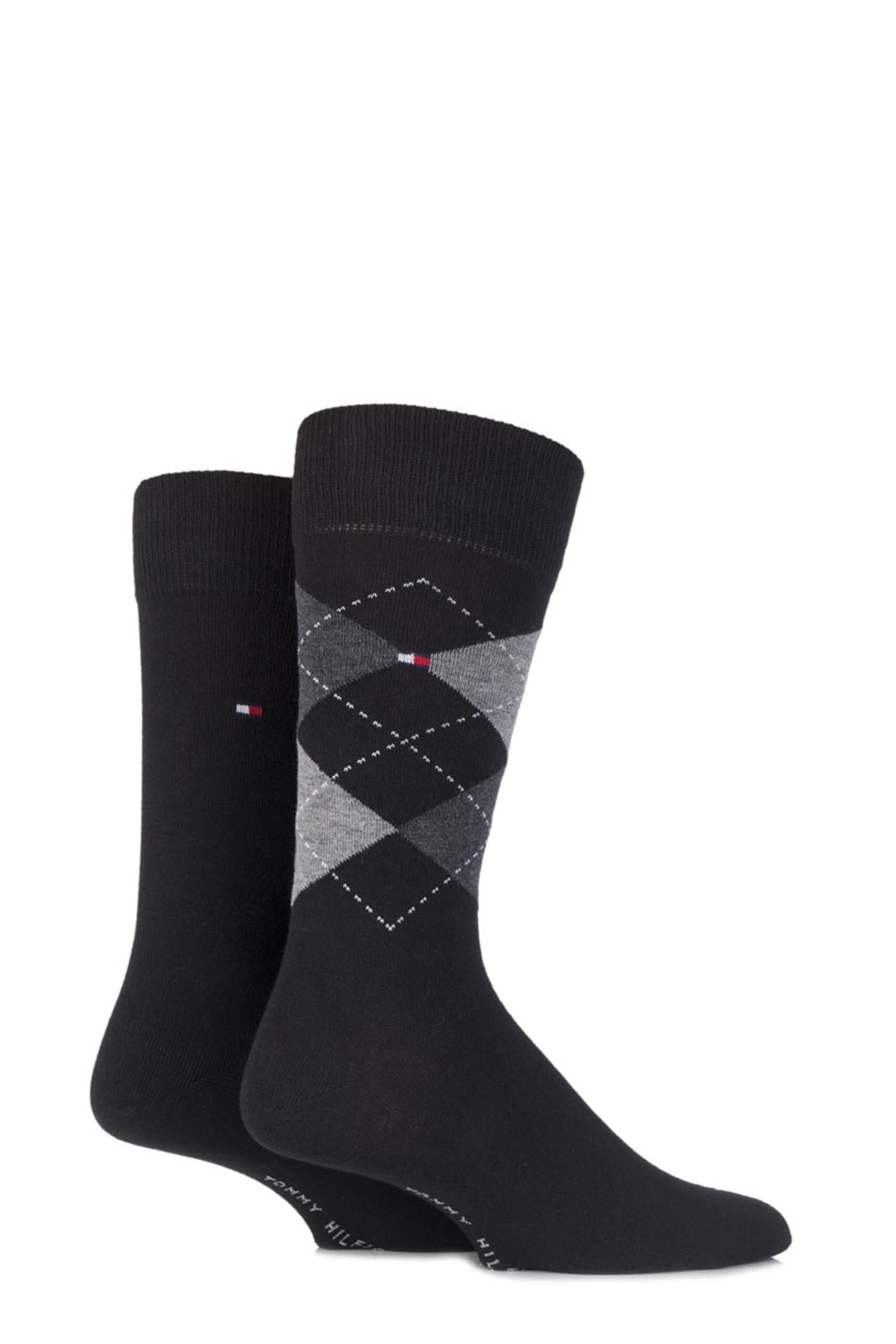 Image of 2 Pair Black Classic Tommy Argyle and Plain Socks Men's 6-8 Mens - Tommy Hilfiger