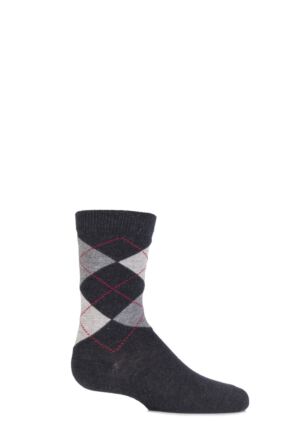 Boys and Girls 1 Pair Falke Cotton Argyle Socks Anthracite Melange 19-22