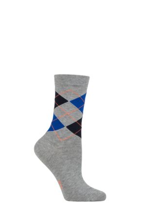 Boys and Girls 1 Pair Falke Cotton Argyle Socks Grey / Blue 5.5-8 Teens