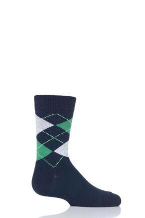 Boys and Girls 1 Pair Falke Cotton Argyle Socks Navy 31-34