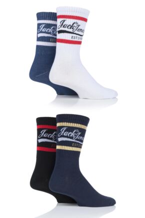 Mens 4 Pair Jack & Jones Logo Tennis Socks