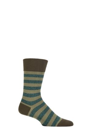 Mens 1 Pair Falke Sensitive London Striped Cotton Socks Military 11.5-14.5 Mens