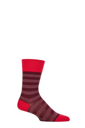 Mens 1 Pair Falke Sensitive London Striped Cotton Socks Passion 8.5-11 Mens