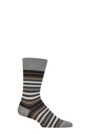 Mens 1 Pair Falke Tinted Stripe Wool Socks Asphalt Melange 5.5-8 Mens