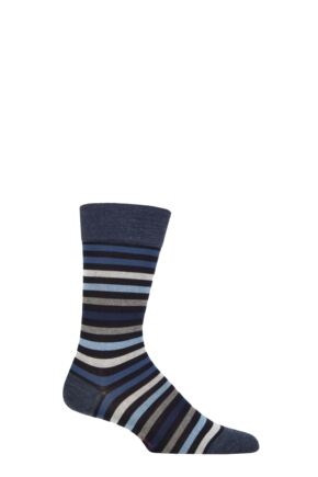Mens 1 Pair Falke Tinted Stripe Wool Socks Navy 5.5-8 Mens