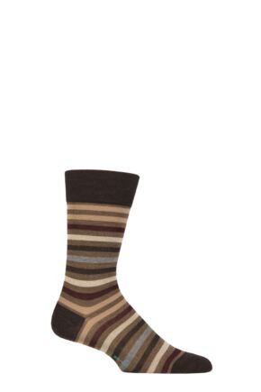 Mens 1 Pair Falke Tinted Stripe Wool Socks Brown 5.5-8 Mens