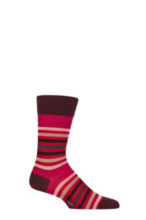 Mens 1 Pair Falke Tinted Stripe Wool Socks Red 5.5-8 Mens