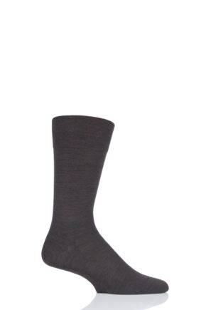 Mens 1 Pair Falke Sensitive Berlin Virgin Wool Left and Right Socks With Comfort Cuff Dark Brown 8.5-11 Mens