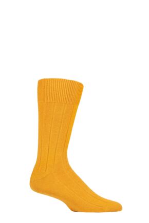 Mens 1 Pair Falke Lhasa Rib Cashmere Blend Casual Socks Mustard Yellow 5.5-8 Mens
