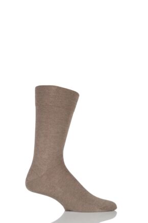 Mens 1 Pair Falke Sensitive London Cotton Left and Right Socks With Comfort Cuff Nutmeg Melange 43-46