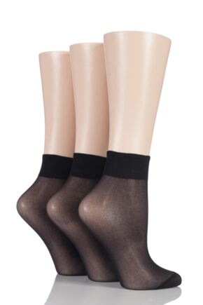 Ladies 3 Pair Elle 15 Denier 100% Nylon Ankle Highs