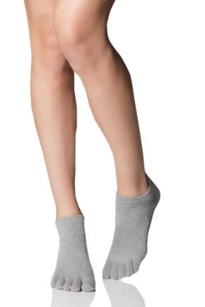 Ladies 1 Pair ToeSox Full Toe Organic Cotton Low Rise Yoga Socks Heather Grey 6-8.5