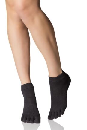 Mens and Ladies 1 Pair ToeSox Full Toe Organic Cotton Ankle Yoga Socks In Black