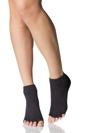 Mens and Ladies 1 Pair ToeSox Half Toe Organic Cotton Ankle Yoga Socks In Black Black 6-8.5