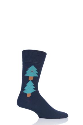 Mens 1 Pair Burlington Christmas Tree Argyle Cotton Socks