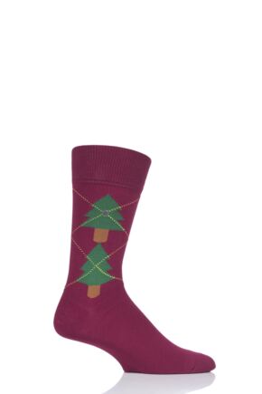 Mens 1 Pair Burlington Christmas Tree Argyle Cotton Socks
