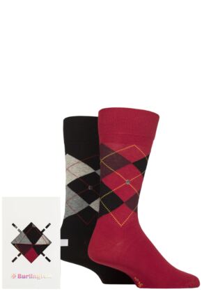 Mens 2 Pair Burlington Argyle Gift Boxed Cotton Socks