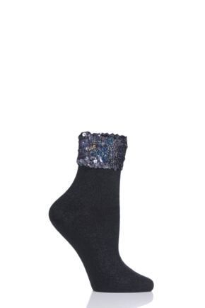 Ladies 1 Pair Burlington Pailletten Sequin Sparkle Cotton Socks