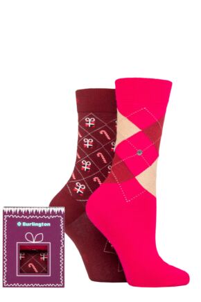 Ladies 2 Pair Burlington Christmas Gift Boxed Socks
