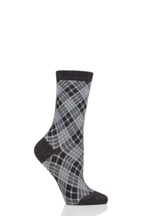 Ladies 1 Pair Burlington Ladywell Rhomb Argyle Shiny Socks