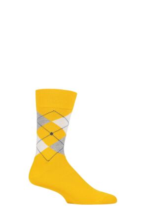 Mens 1 Pair Burlington King Argyle Cotton Socks Yellow 6.5-11 Mens