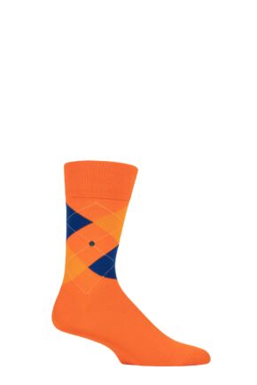 Mens 1 Pair Burlington King Argyle Cotton Socks Orange 6.5-11 Mens