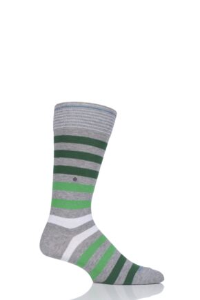 Mens 1 Pair Burlington Blackpool Multi Striped Cotton Socks Grey (2) 40-46