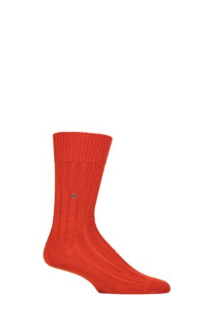 Mens 1 Pair Burlington Dover Virgin Wool Ribbed Socks Orange 6.5-11 Mens