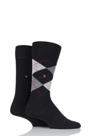 Mens 2 Pair Burlington Everyday Plain and Argyle Cotton Socks