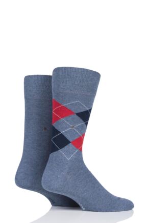 Mens 2 Pair Burlington Everyday Plain and Argyle Cotton Socks