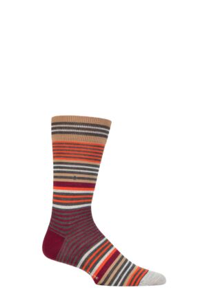 Mens 1 Pair Burlington Stripe Wool Socks Grey / Orange 6.5-11 Mens