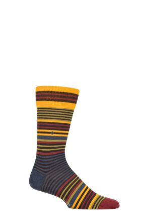 Mens 1 Pair Burlington Stripe Wool Socks Brown / Yellow 6.5-11 Mens