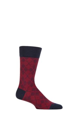 Mens 1 Pair Burlington Carrington Cotton Argyle Socks Red 6.5-11 Mens