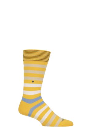 Mens 1 Pair Burlington Blackpool Multi Striped Cotton Socks Yellow 6.5-11 Mens