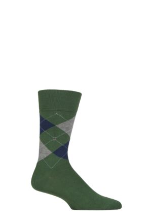 Mens 1 Pair Burlington King Argyle Cotton Socks Dark Green 6.5-11 Mens