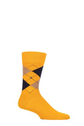 Mens 1 Pair Burlington Edinburgh Virgin Wool Argyle Socks Yellow 6.5-11 Mens
