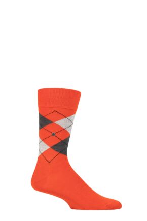 Mens 1 Pair Burlington Edinburgh Virgin Wool Argyle Socks Orange / Grey 6.5-11 Mens