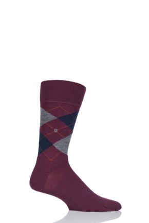 Mens 1 Pair Burlington Edinburgh Virgin Wool Argyle Socks Burgundy 6.5-11 Mens