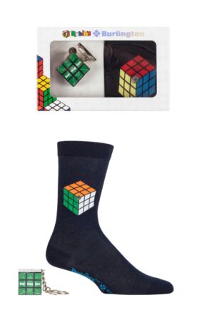 Mens 1 Pair Burlington Rubiks Cube Gift Boxed Cotton Socks with Keyring