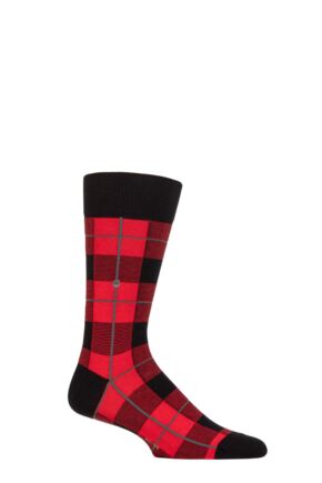 Mens 1 Pair Burlington Lodge All Over Check Cotton and Wool Socks Red 6.5-11 Mens