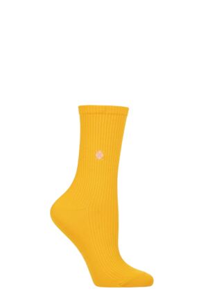 Ladies 1 Pair Burlington York Organic Cotton Ribbed Socks Yellow 3.5-7 Ladies