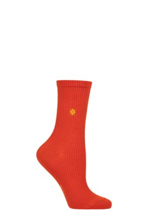 Ladies 1 Pair Burlington York Organic Cotton Ribbed Socks Orange 3.5-7 Ladies