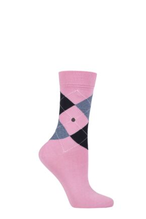 Ladies 1 Pair Burlington Queen Argyle Cotton Socks
