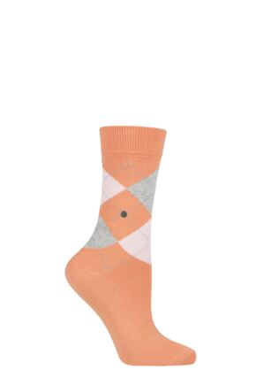 Ladies 1 Pair Burlington Queen Argyle Cotton Socks Cadmium Orange 3.5-7 Ladies