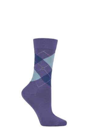 Ladies 1 Pair Burlington Marylebone Argyle Wool Socks Dark Purple 3.5-7 Ladies