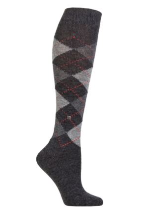 Ladies 1 Pair Burlington Whitby Extra Soft Argyle Knee High Socks