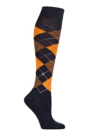 Ladies 1 Pair Burlington Whitby Extra Soft Argyle Knee High Socks